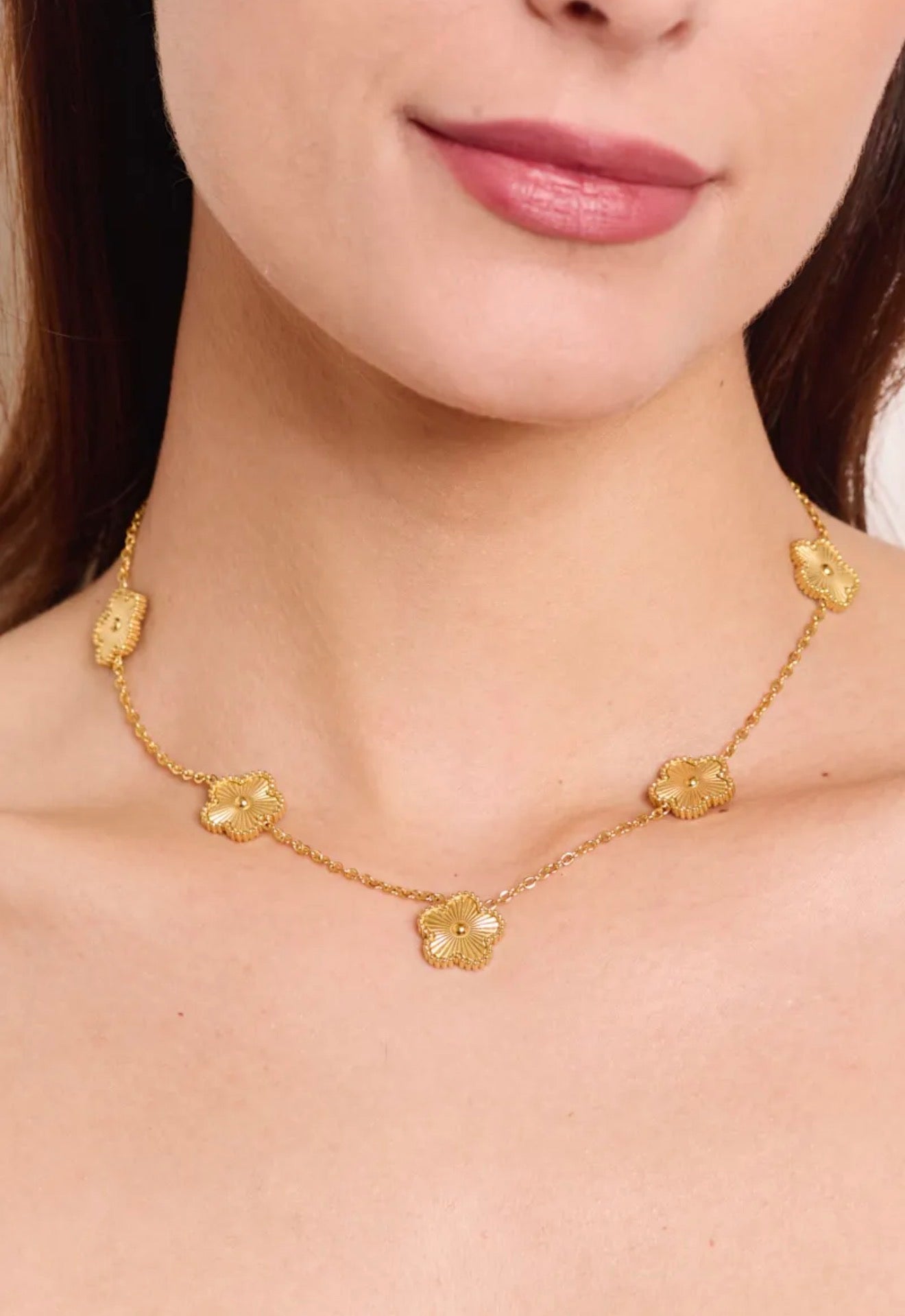 Collier fleurs acier inox