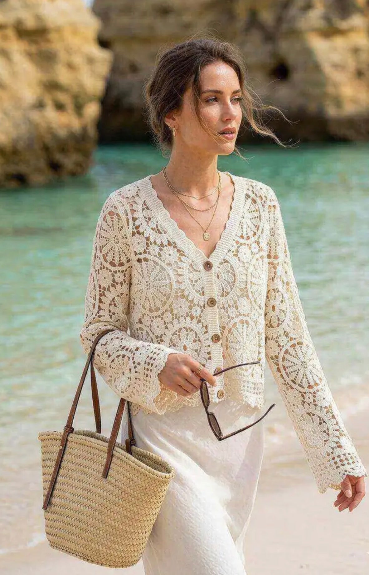 Gilet crochet beige