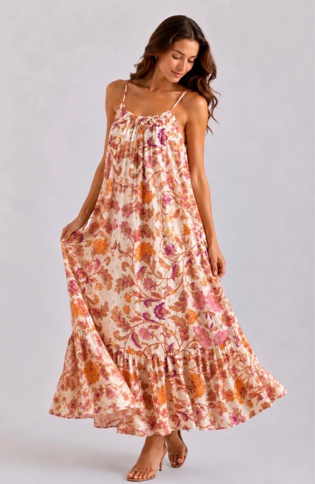 Robe à fleurs orange et rose