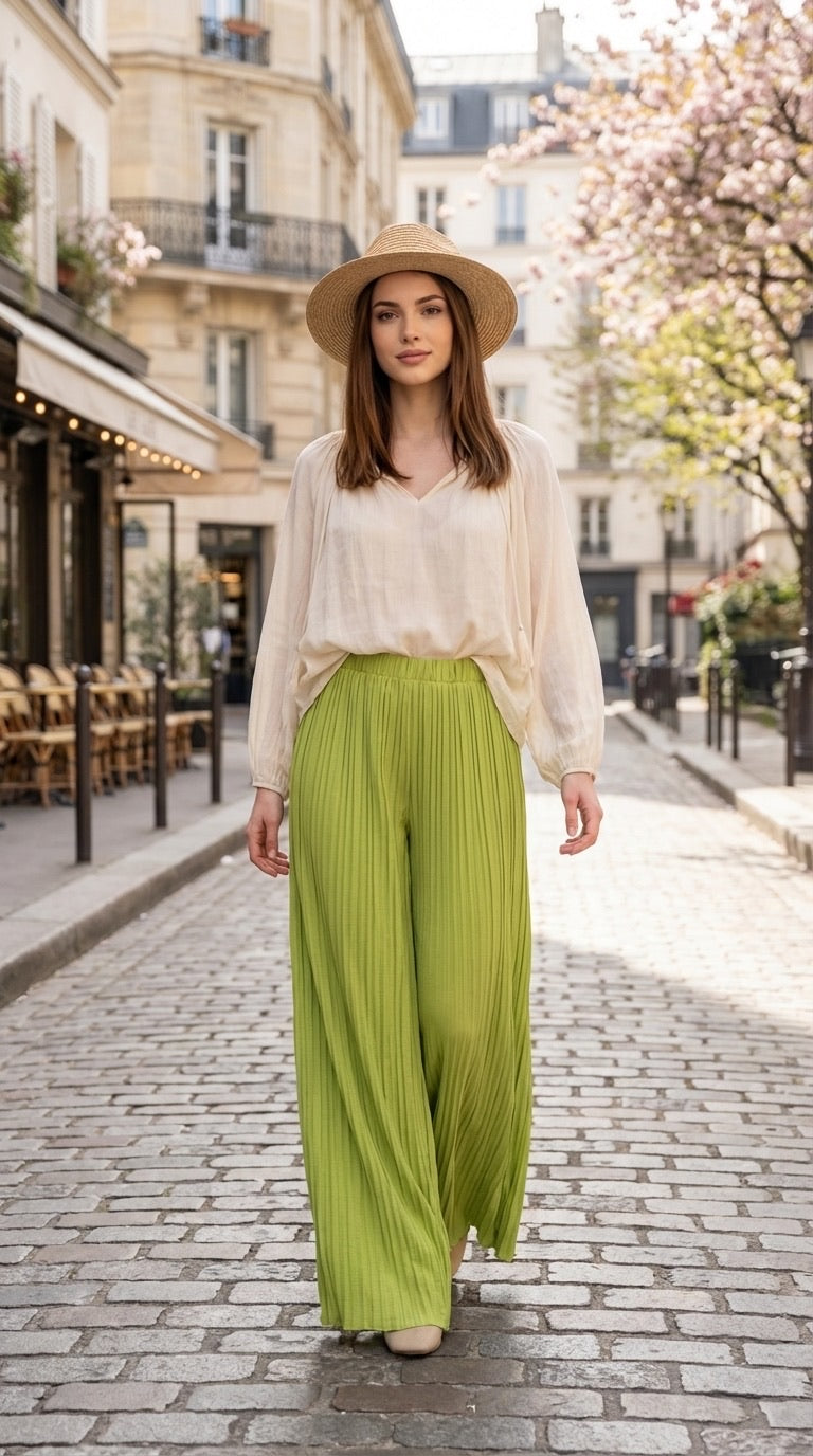 Pantalon plissé magique vert